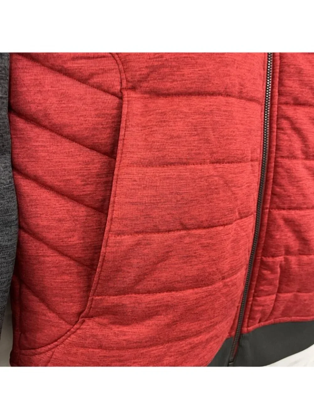 The North Face Mens Red Gray Full Zip Quilted Pockets Jacket
